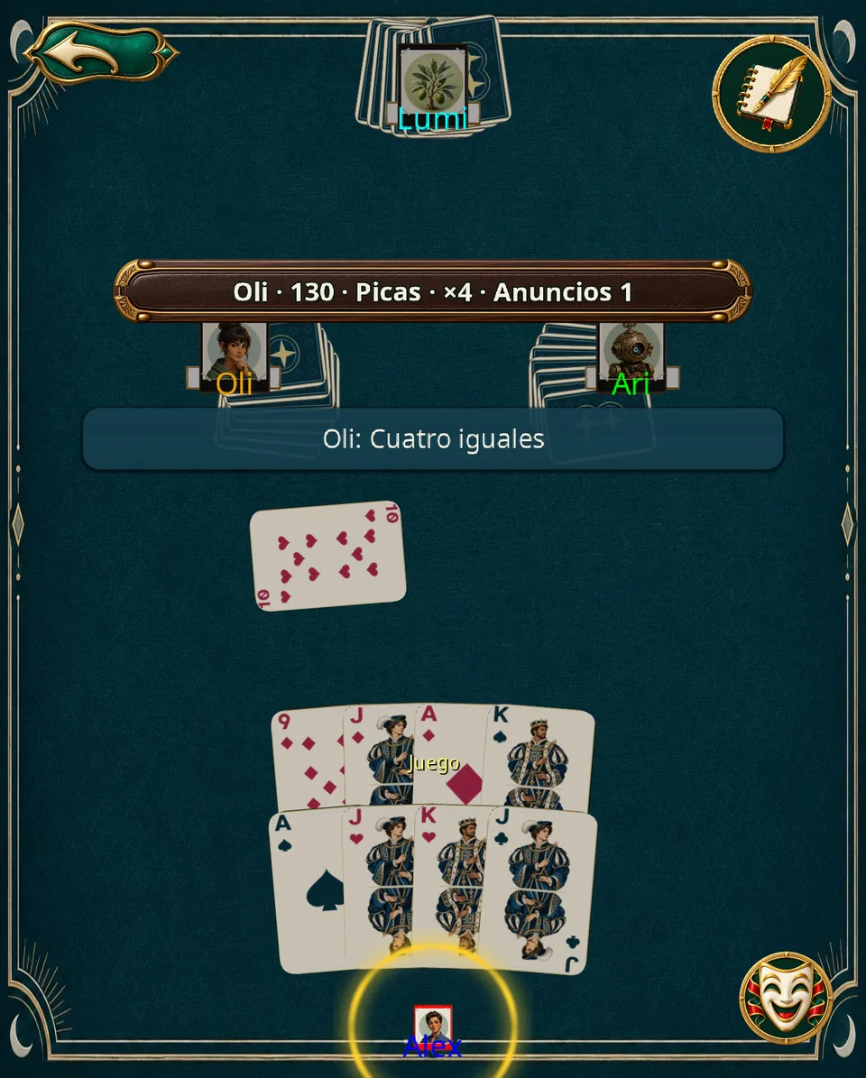 Ocho cartas en vertical · Tableta · Vertical