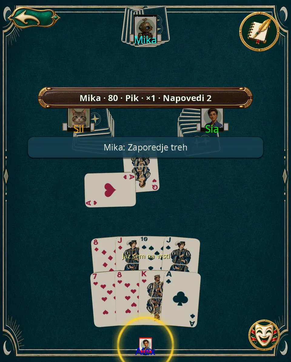 Osem kart pokončno · Tablica · Pokončno